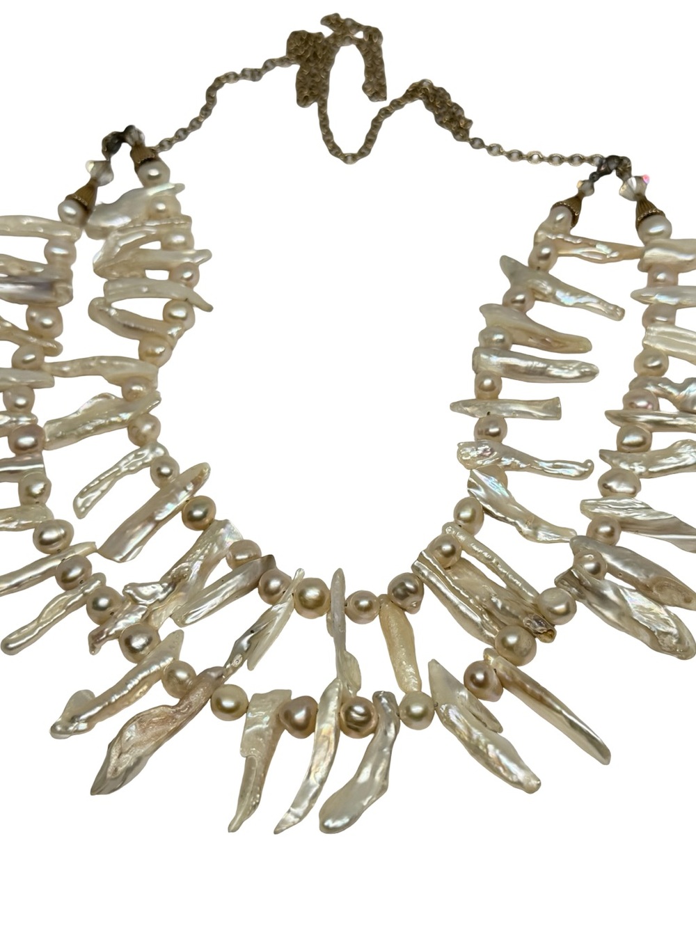 Goldfilled Double Strand Stick Freshwater Pearl Statement Necklace